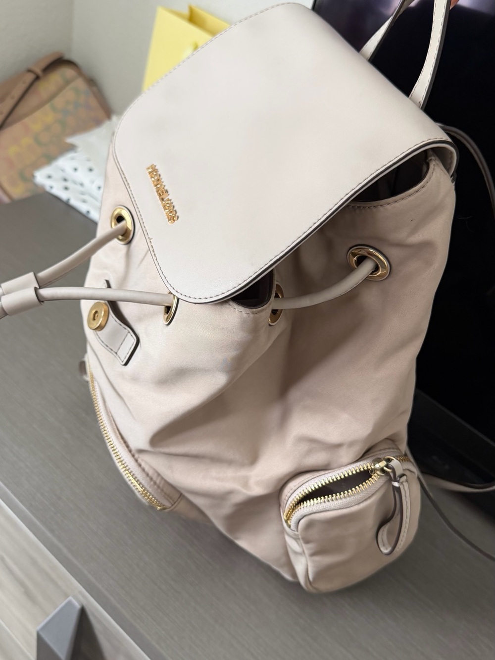 MICHAEL KORS Soft Cream Drawstring Backpack with Gold Hardware - Picture 11 of 11